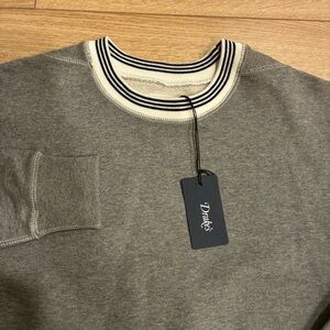 NWT Drake’s Men’s Striped Rib Crew Sweatshirt Gray Navy Size XS